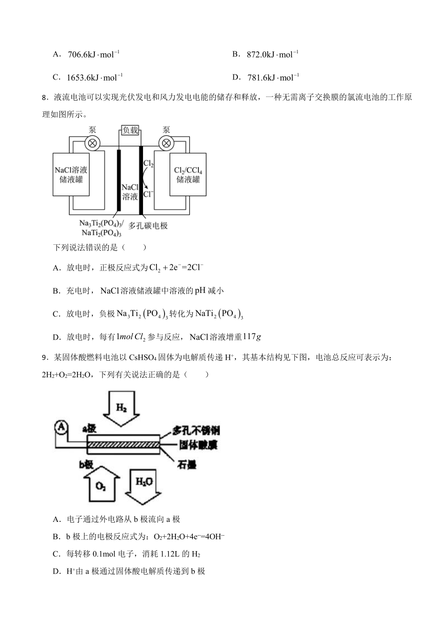 专题1 化学反应与能量 单元检测题（含解析） 2023-2024学年高二上学期化学苏教版（2019）选择性必修1