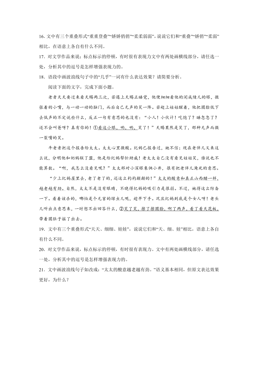 2024届高考语用试题专练：标点符号的表现力——分号、逗号（含解析）