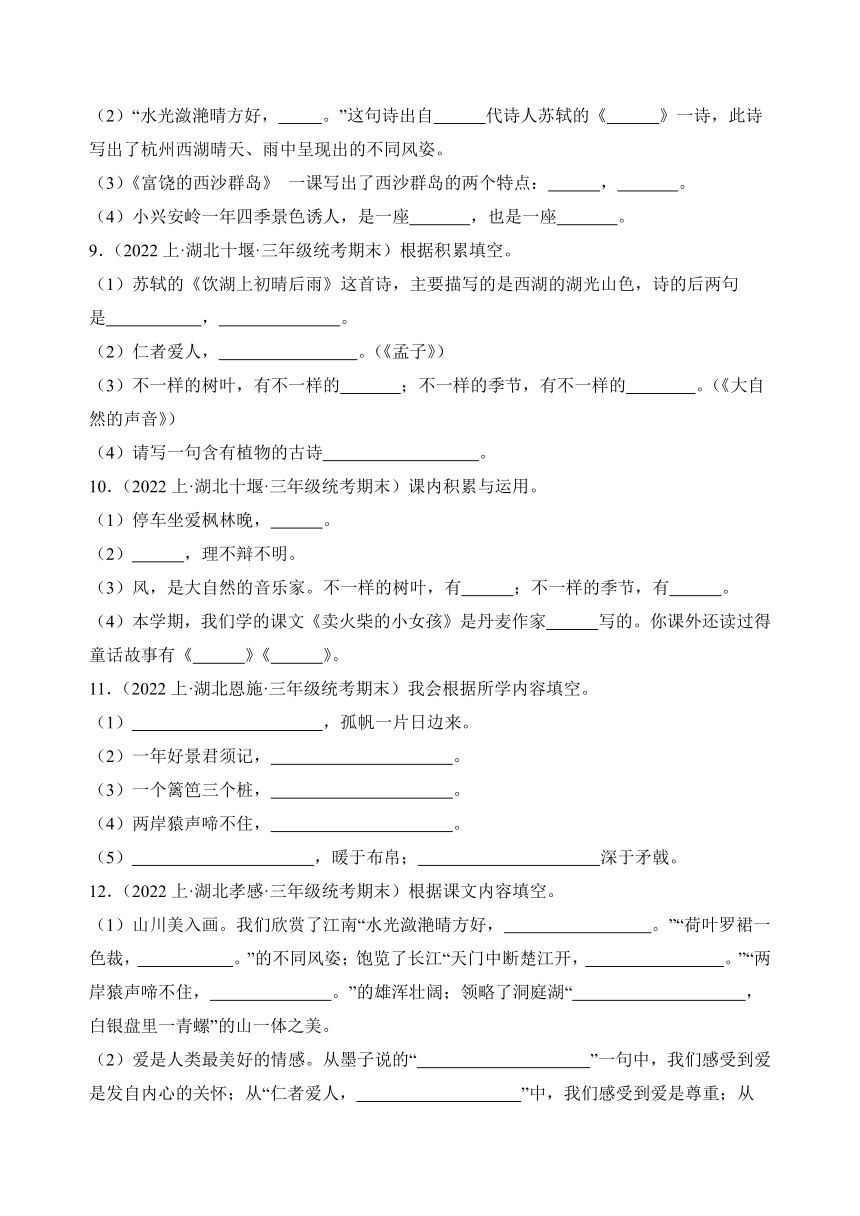 统编版语文三年级上册期末备考真题分类汇编（湖北地区专版）专题05积累运用（含解析）