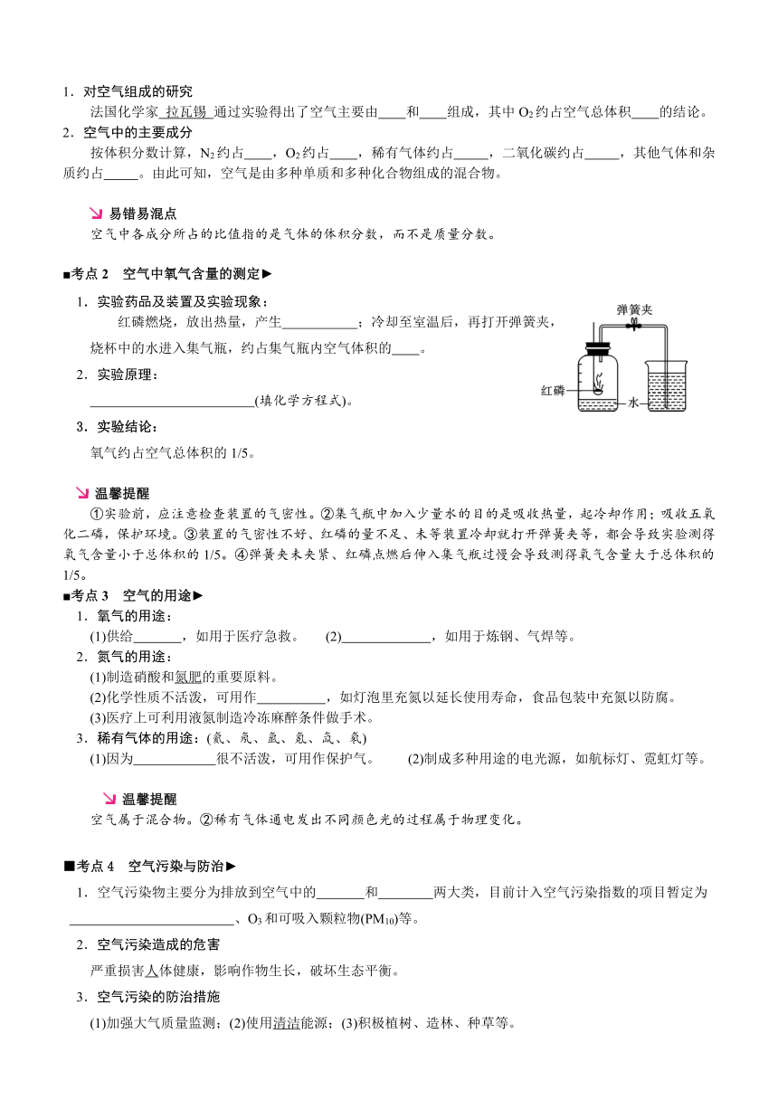 1.2空气和氧气一轮复习学案（学生版 +教师版）