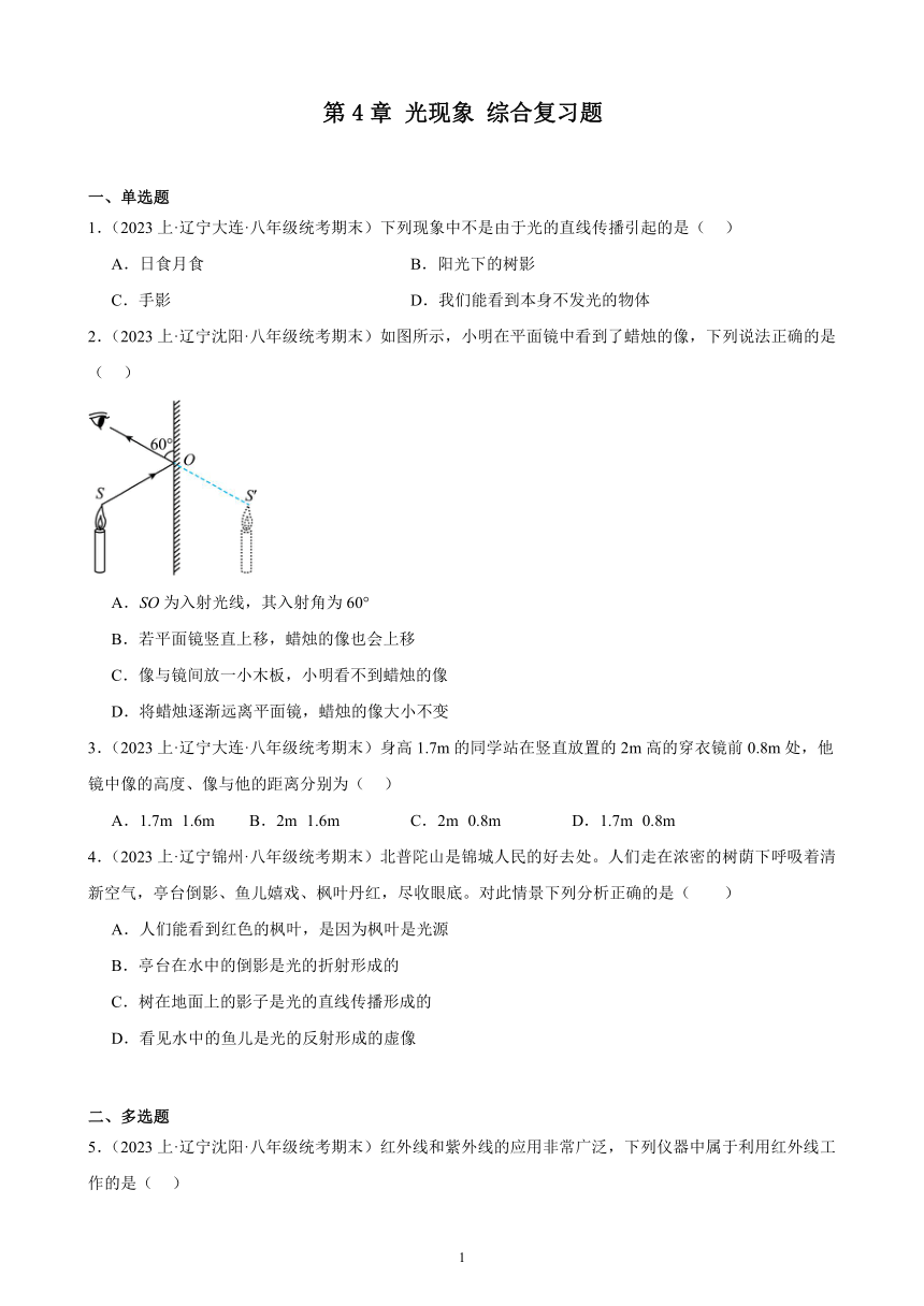 第4章 光现象 综合复习题 （含答案）（辽宁地区适用）2023－2024学年人教版物理八年级上册