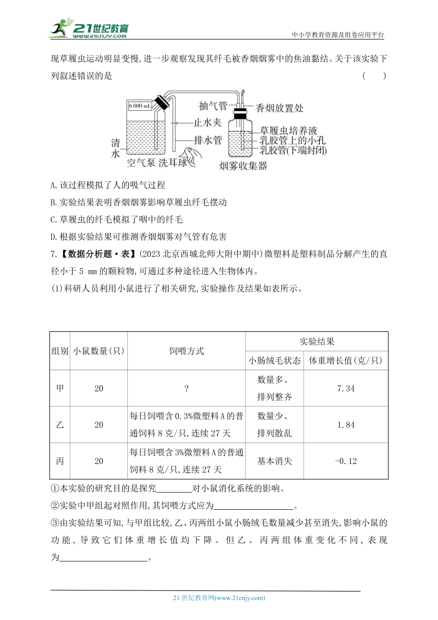 2024北京课改版生物七年级下册--专项素养综合全练(五)探究实践（含解析）