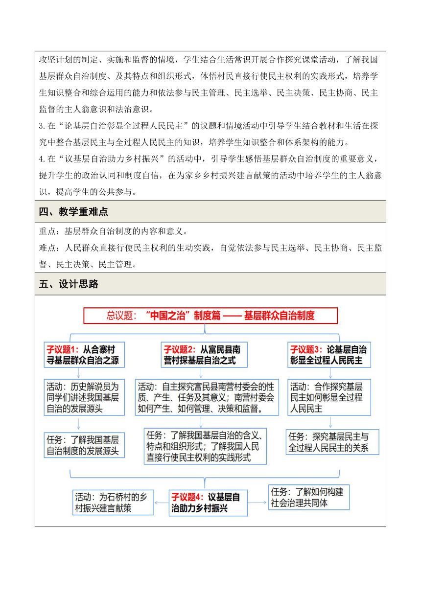 6.3 基层群众自治制度 教案-2023-2024学年高中政治统编版必修三政治与法治（表格式）