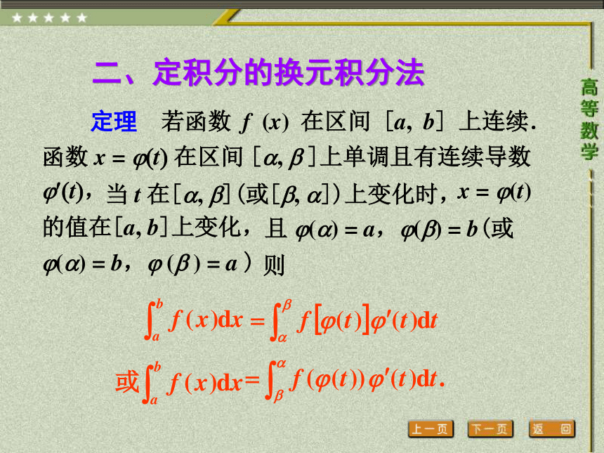 第五章 第三节 定积分的换元积分法与分部积分法 《高等数学（第三版）》（高教版） 课件（共21张PPT）