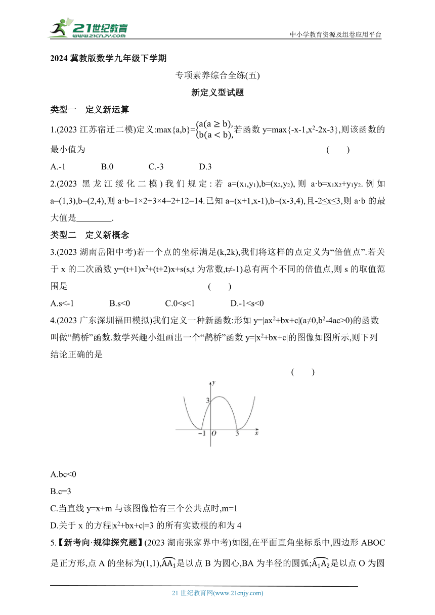 2024冀教版数学九年级下学期课时练--专项素养综合全练（五）新定义型试题（含解析）