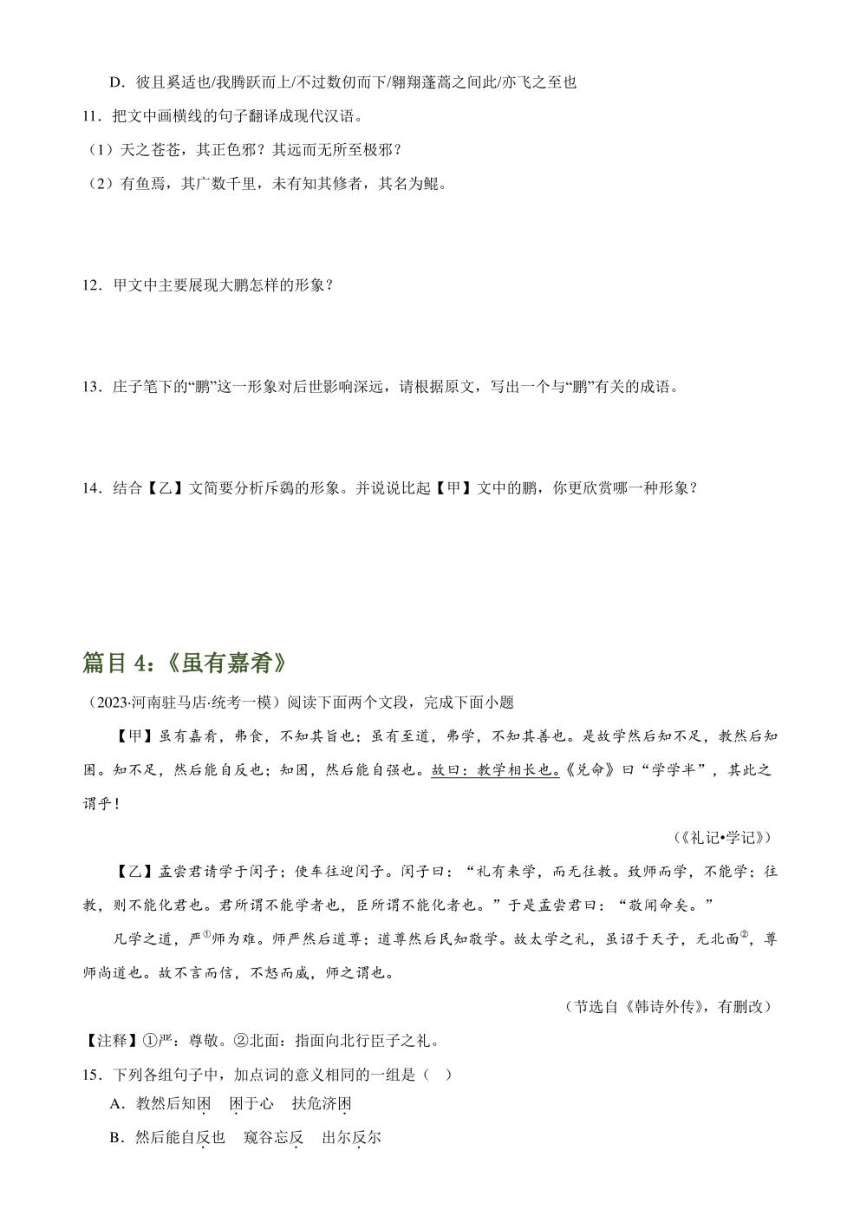 2024年中考语文复习专题18 八下课标文言文复习 专练（PDF版学生版+解析版）