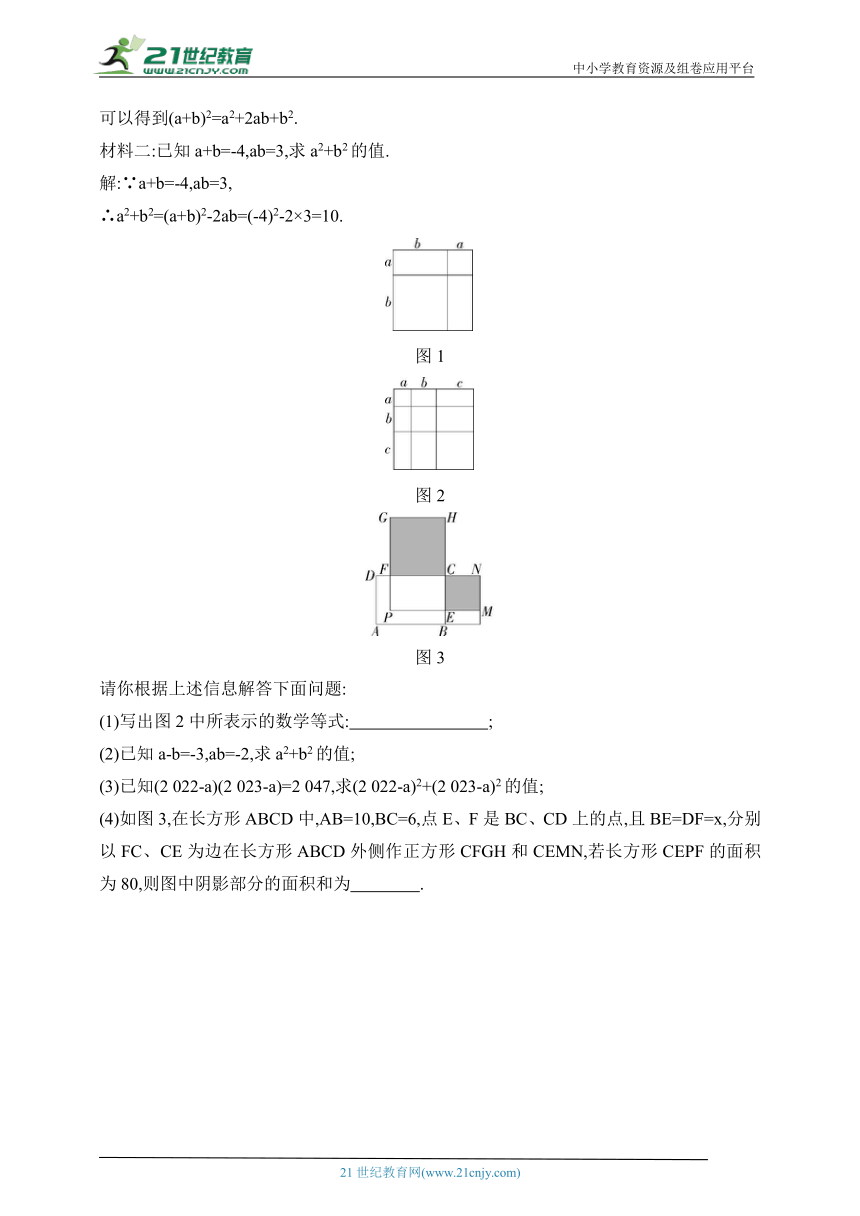2024北京课改版数学七年级下册--专项素养综合全练(六)数形结合——整式乘法与几何图形结合（含解析）