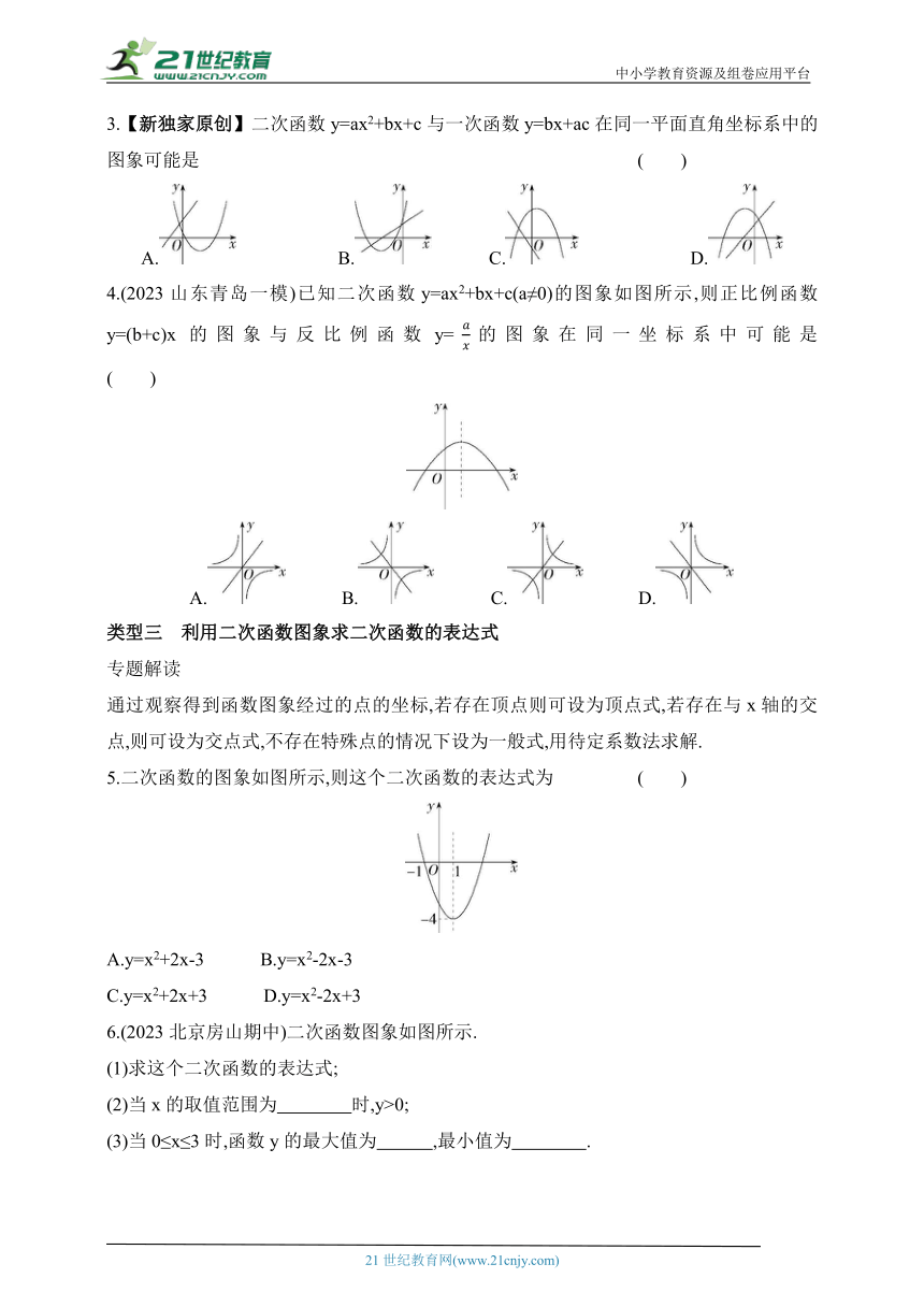 2024青岛版数学九年级下学期课时练--专项素养综合全练（三）二次函数的图象信息题（含解析）