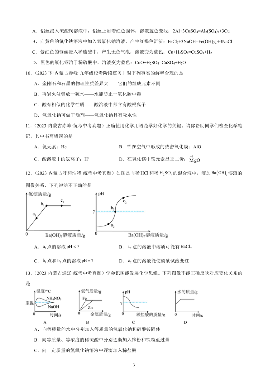 第十单元 酸和碱 综合复习题（含解析） （内蒙古地区适用）2023－2024学年人教版化学九年级下册