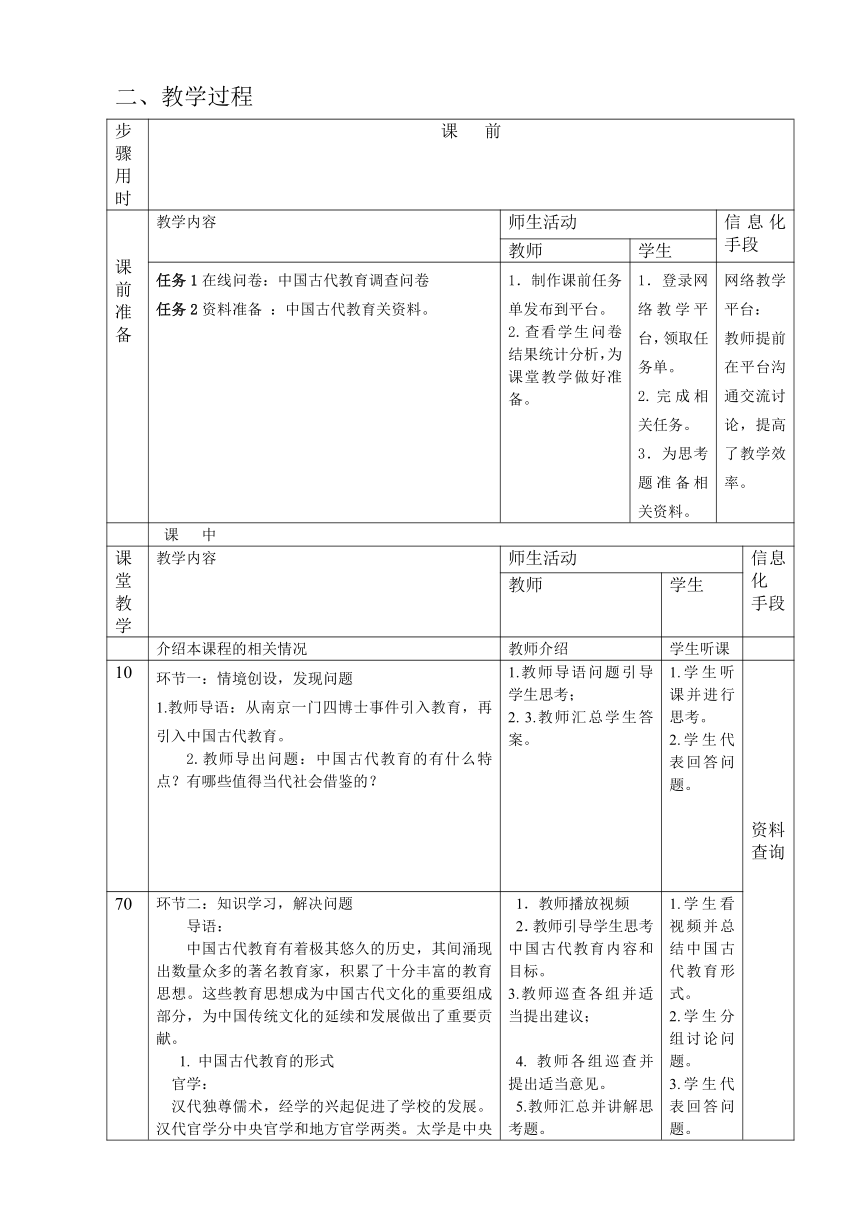 7.中国传统教育 教案（表格式） 《中国传统文化（第三版）》（高教版）