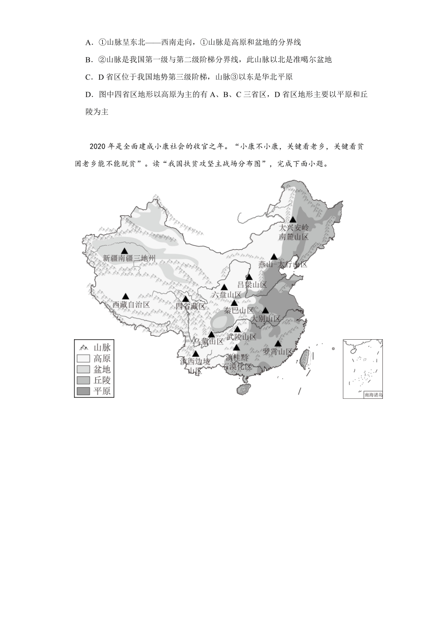 2.1中国的地形同步练习（含答案）2023-2024学年八年级地理上册湘教版