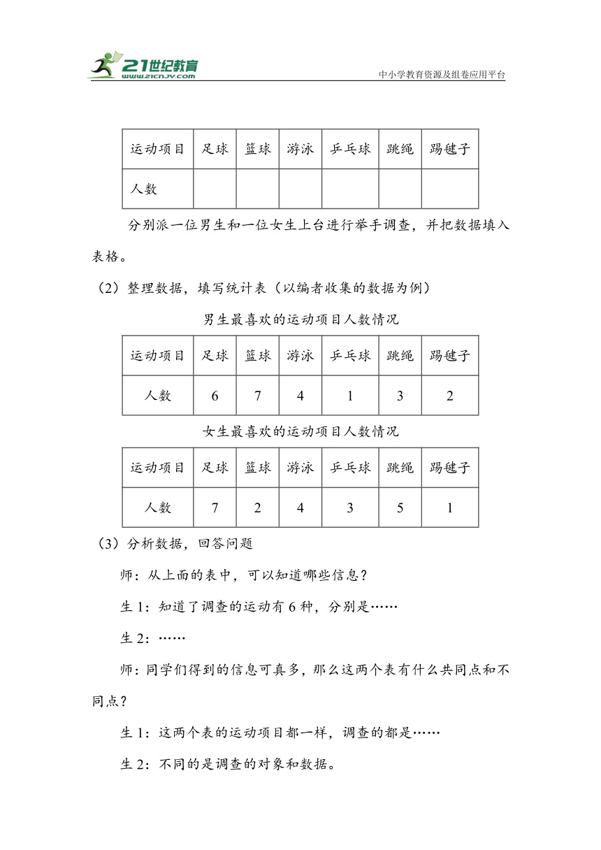 《复式统计表》（教案）人教版三年级数学下册