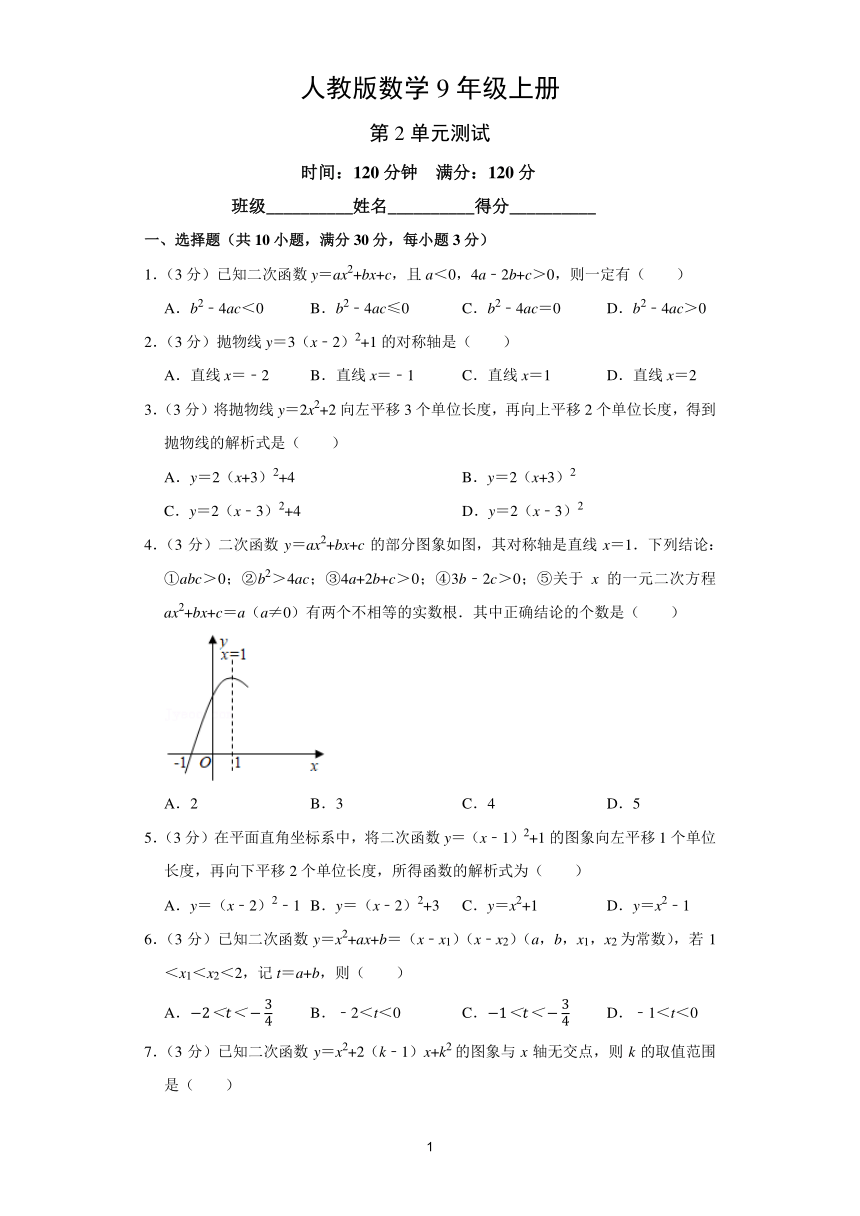 人教版数学9年级上册第22章  二次函数  单元测试(含答案)