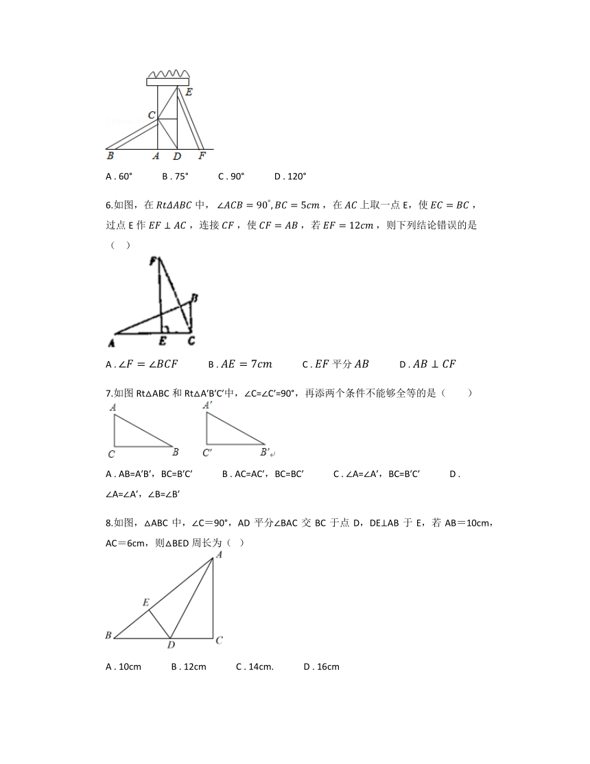 2.8 直角三角形全等的判定 同步练习（无答案） 浙教版八年级数学上册