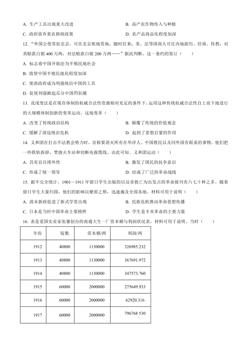 内蒙古部分名校2023-2024学年高一上学期期中联合考试历史试题（含答案）