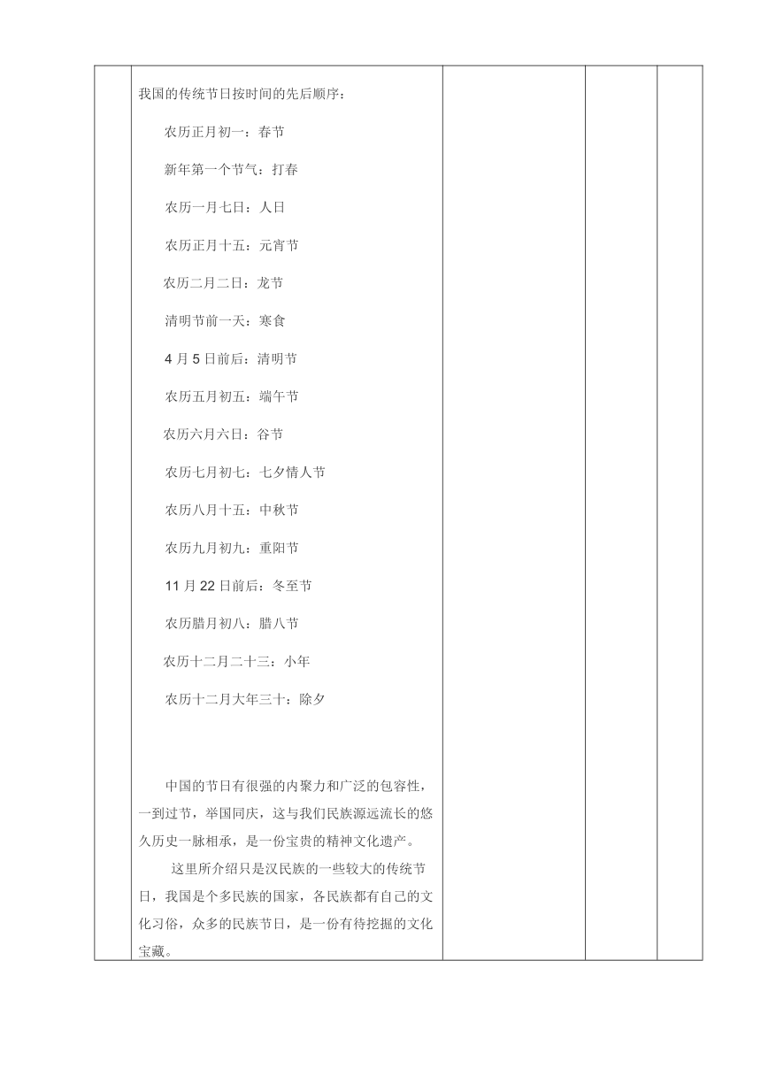 15.中国传统节日 教案（表格式） 《中国传统文化（第三版）》（高教版）