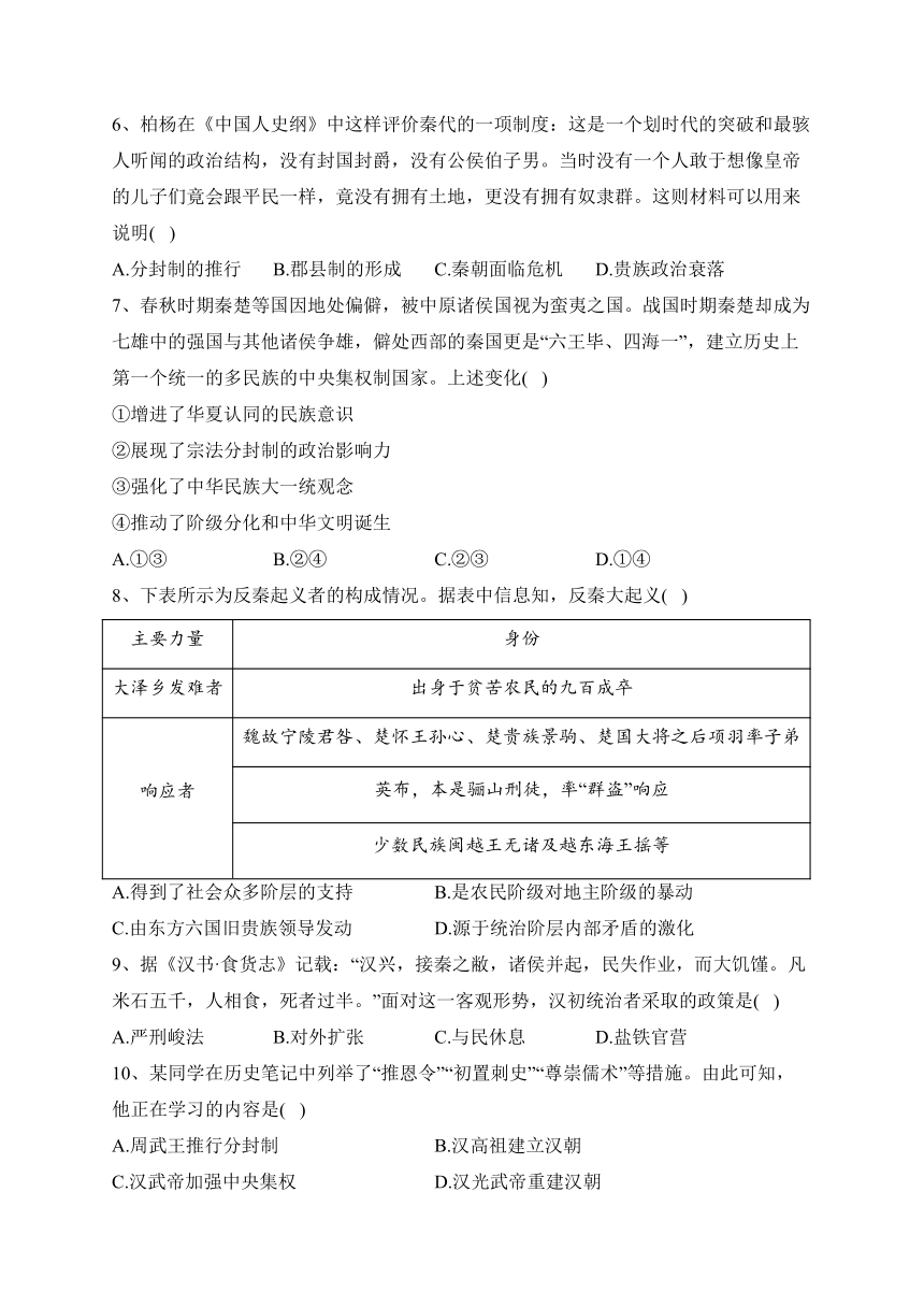 内蒙古通辽市科尔沁左翼中旗实验高级中学2023-2024学年高一上学期中考试历史试卷(含解析)