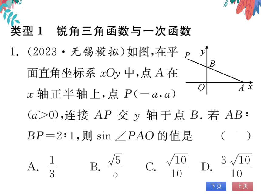 【同步精讲-习题课件】第28章《锐角三角函数》专题训练（十三） 锐角三角函数与其他函数-人教版数学九下