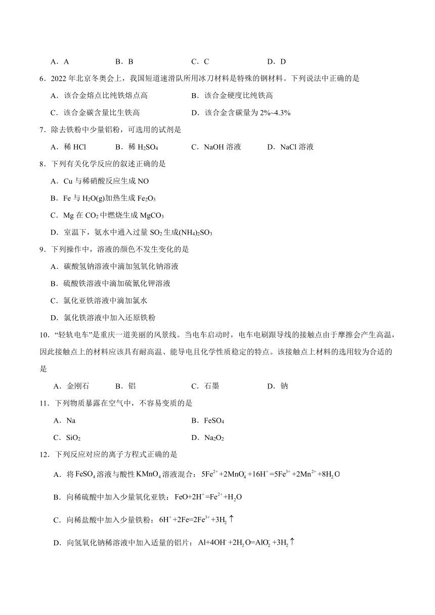 第三章 铁 金属材料 测试题（含解析） 2023-2024学年高一上学期化学人教版（2019）必修第一册