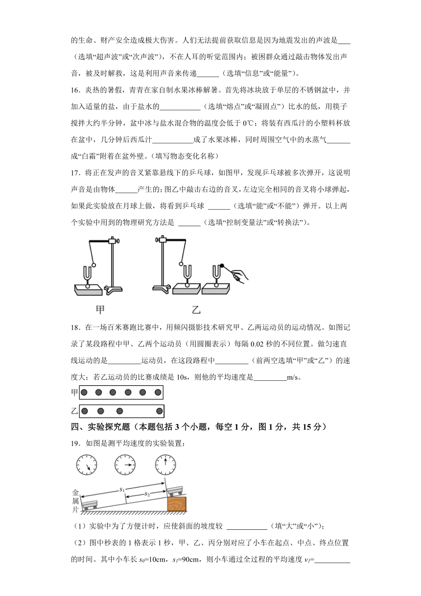 山东省聊城市冠县2023-2024学年八年级上学期期中物理试题（含解析）