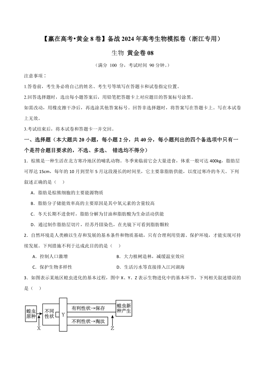 备战2024年高考生物模拟卷（浙江专用）08（解析版） 21世纪教育网