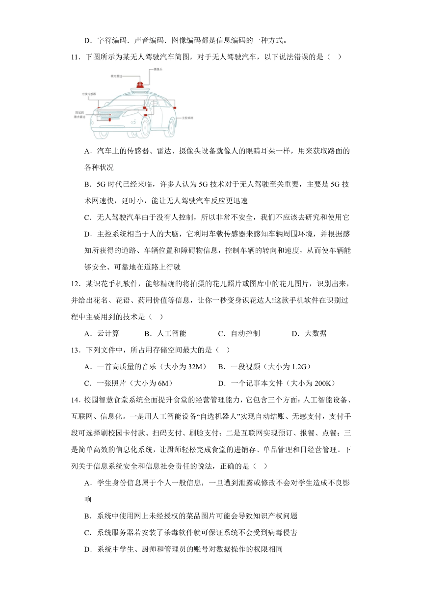 综合测试卷（含答案）——2023-2024学年人教中图版（2019）高中信息技术必修1