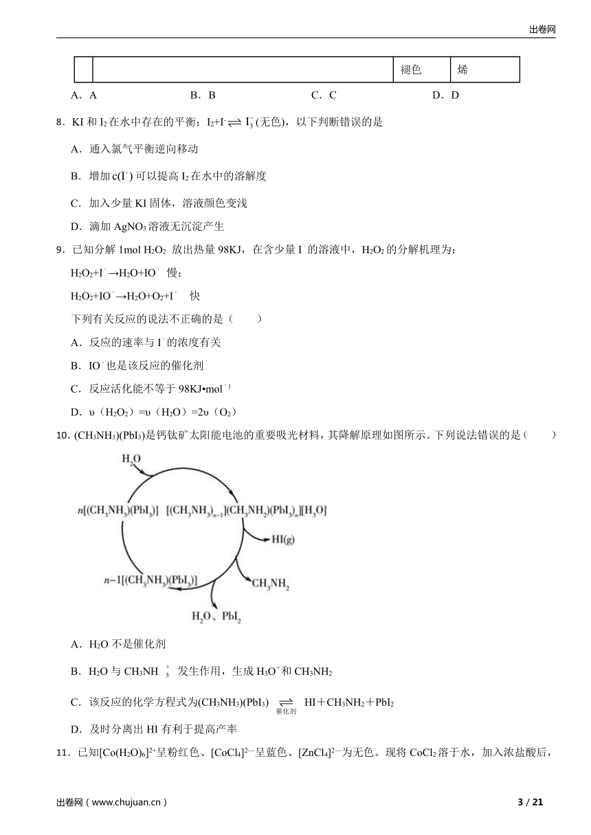 2.3 化学平衡的移动（含解析） 同步练习 2023-2024学年高二上学期化学苏教版（2019）选择性必修1