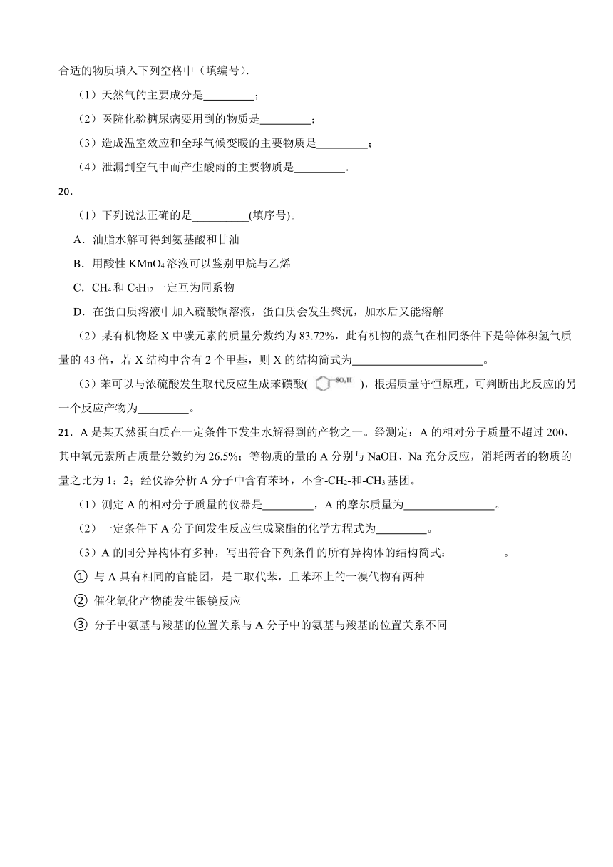 第四章 生物大分子 测试题（含解析） 2023-2024学年高二下学期化学人教版（2019）选择性必修3