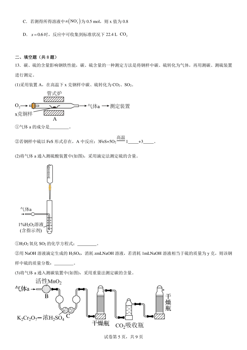 第3章物质的性质与转化（含解析）章节测试2023--2024学年高一上学期化学鲁科版（2019）必修第一册