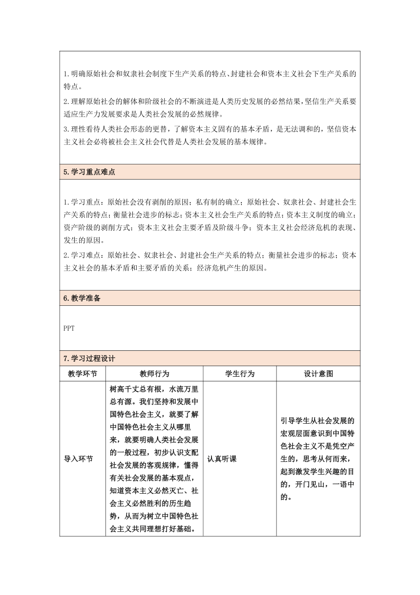 1.1原始社会的解体和阶级社会的演进教学设计（表格式）高中政治统编版必修一