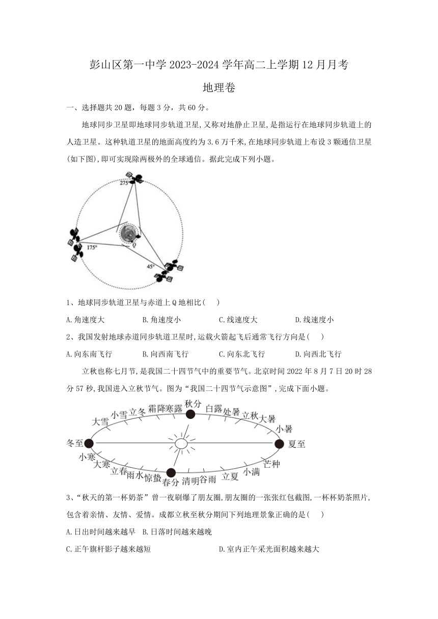 四川省眉山市彭山区第一中学2023-2024学年高二上学期12月月考地理试题（含答案）