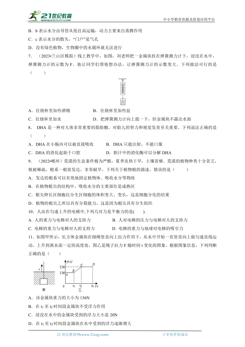 2023-2024年华师大版初中科学八上期末冲刺之期末模拟（二）（含答案）