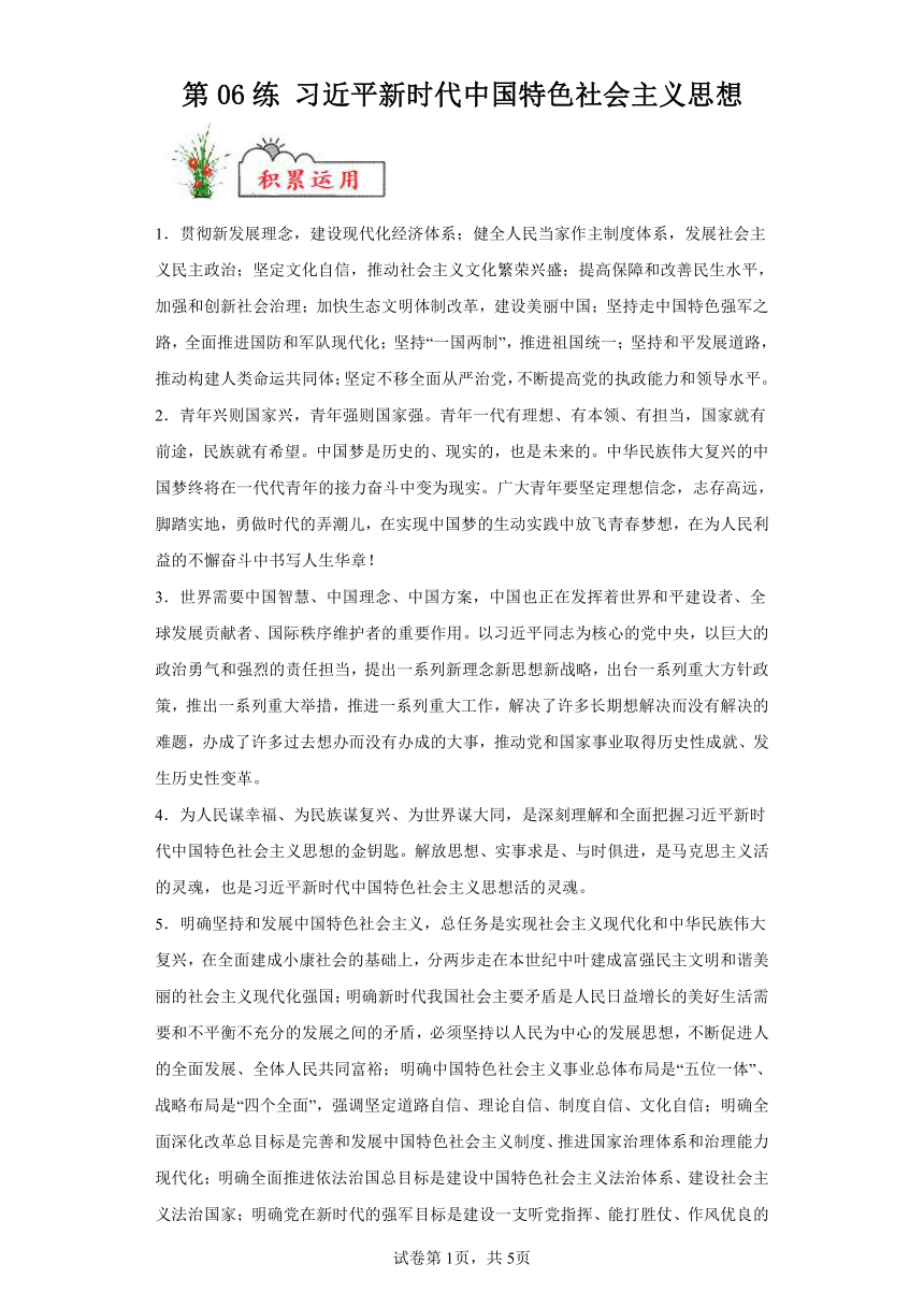 第06练习近平新时代中国特色社会主义思想复习学案（含解析） 2023-2024学年度高中政治统编版必修一中国特社会主义