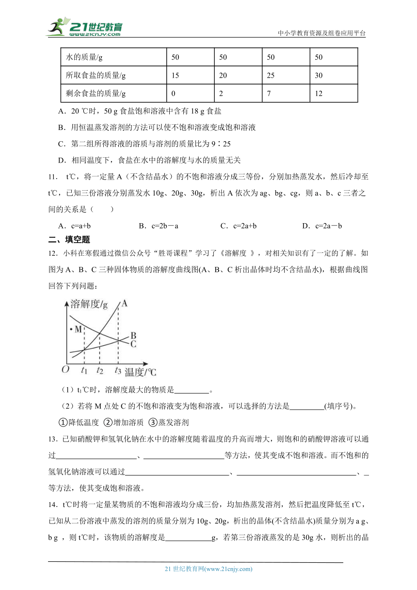 [寒假专练]华师大版科学七年级寒假预习专题_溶解度（含答案）