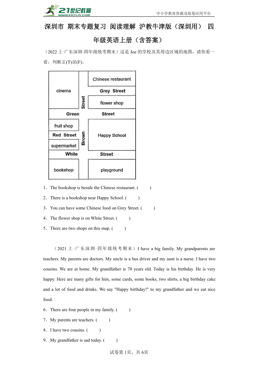 深圳市 期末专题复习 阅读理解 沪教牛津版（深圳用） 四年级英语上册（含答案）