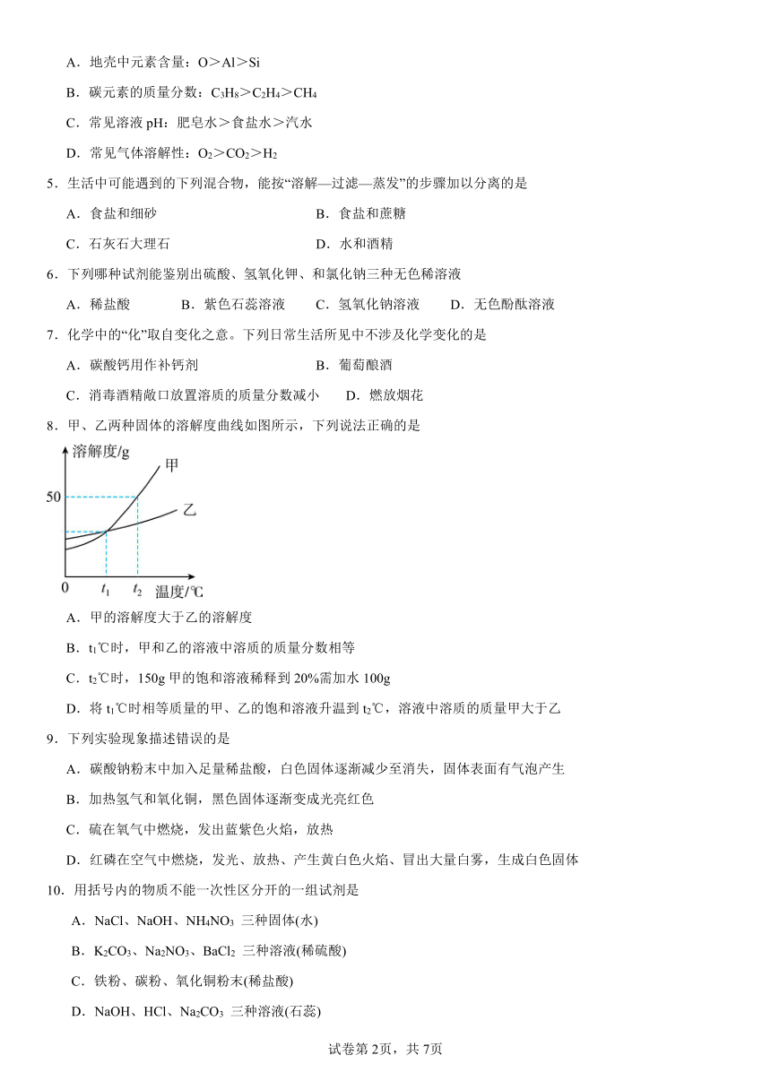 第八单元海水中的化学复习题（含解析）2023-2024学年九年级化学鲁教版下册