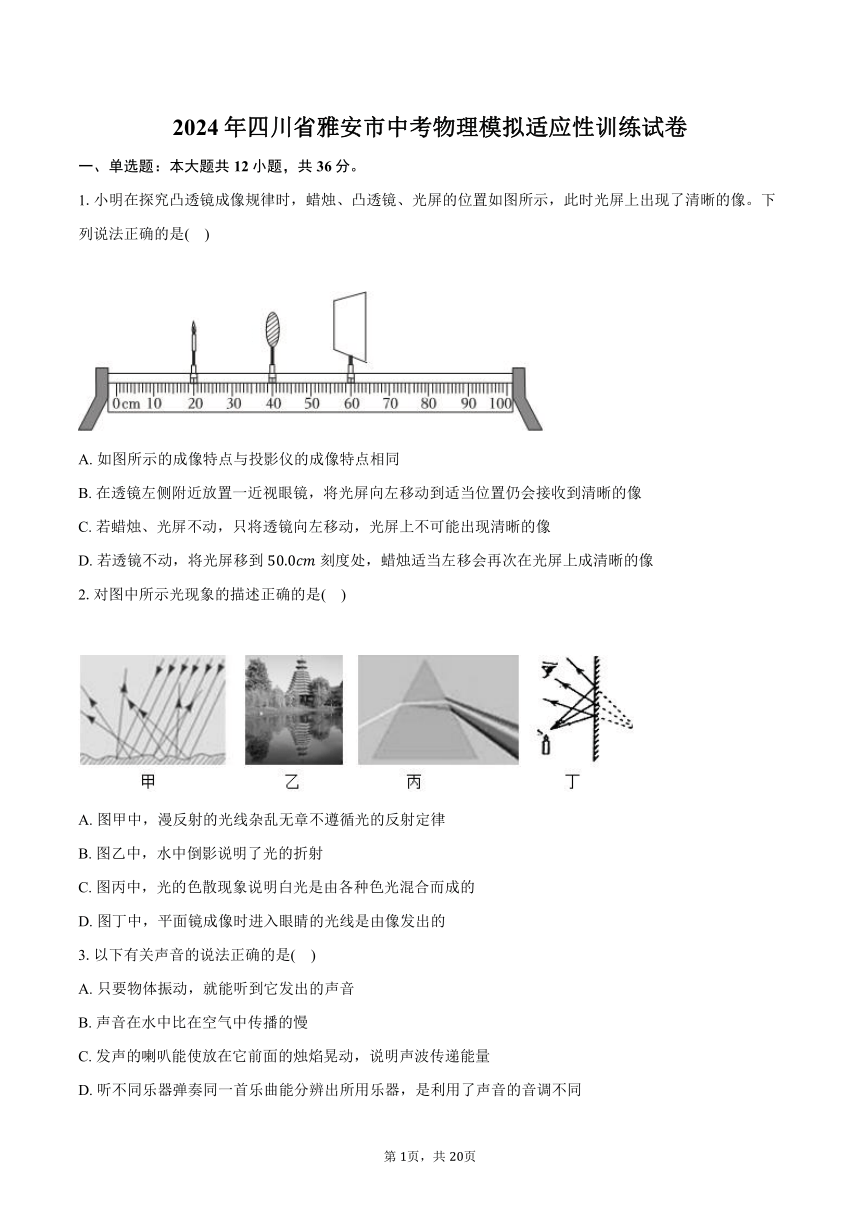 2024年四川省雅安市中考物理模拟适应性训练试卷（含解析）