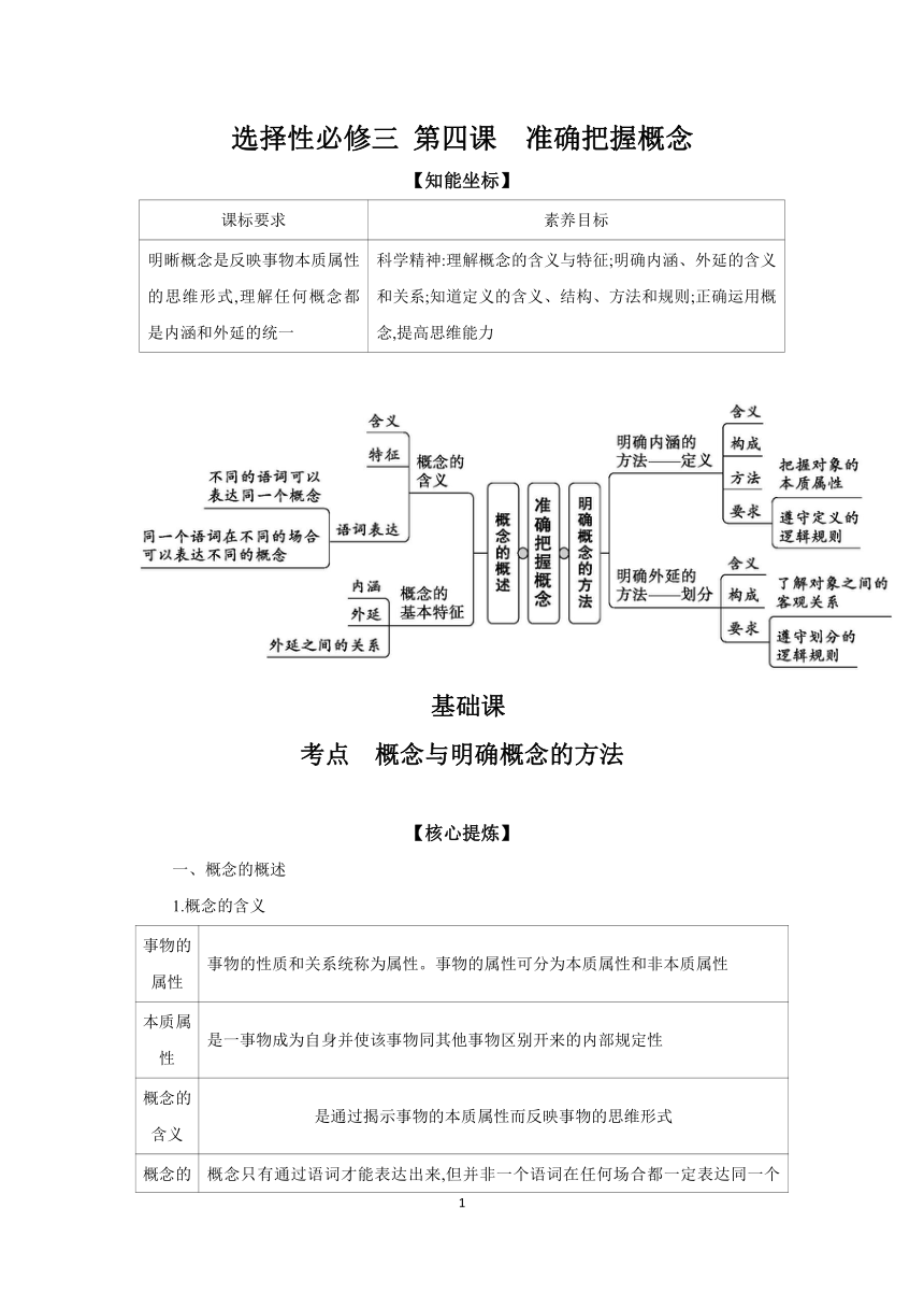 【核心素养目标】第四课 准确把握概念学案(含解析）   2024年高考政治部编版一轮复习选择性必修三