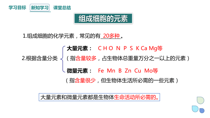 2.1 细胞中的元素和化合物 课件 (共20张PPT)2023-2024学年高一生物人教版（2019）必修1