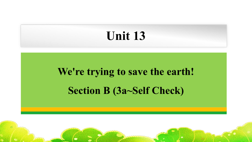 Unit 13We're trying to save the earth Section B 3a-Self Check课件（共28张ppt) 人教版英语九年级全一册