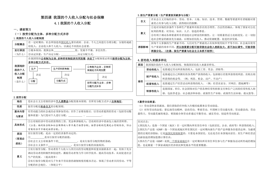 4.1 我国的个人收入分配 学案（无答案）-2023-2024学年高中政治统编版必修二经济与社会