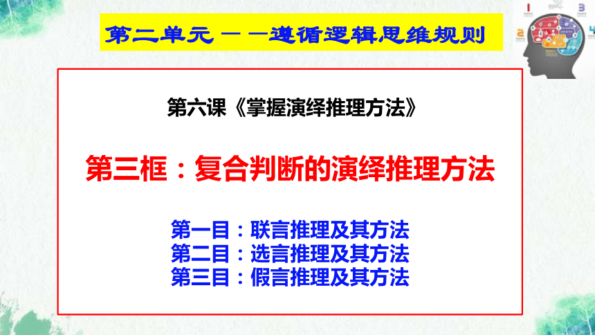 【核心素养目标】高中政治选择性必修三《逻辑与思维》  6.1  推理与演绎推理概述课件(共36张PPT)高中政治选择性必修三《逻辑与思维》6.3  复合判断的演绎推理(50张PPT)