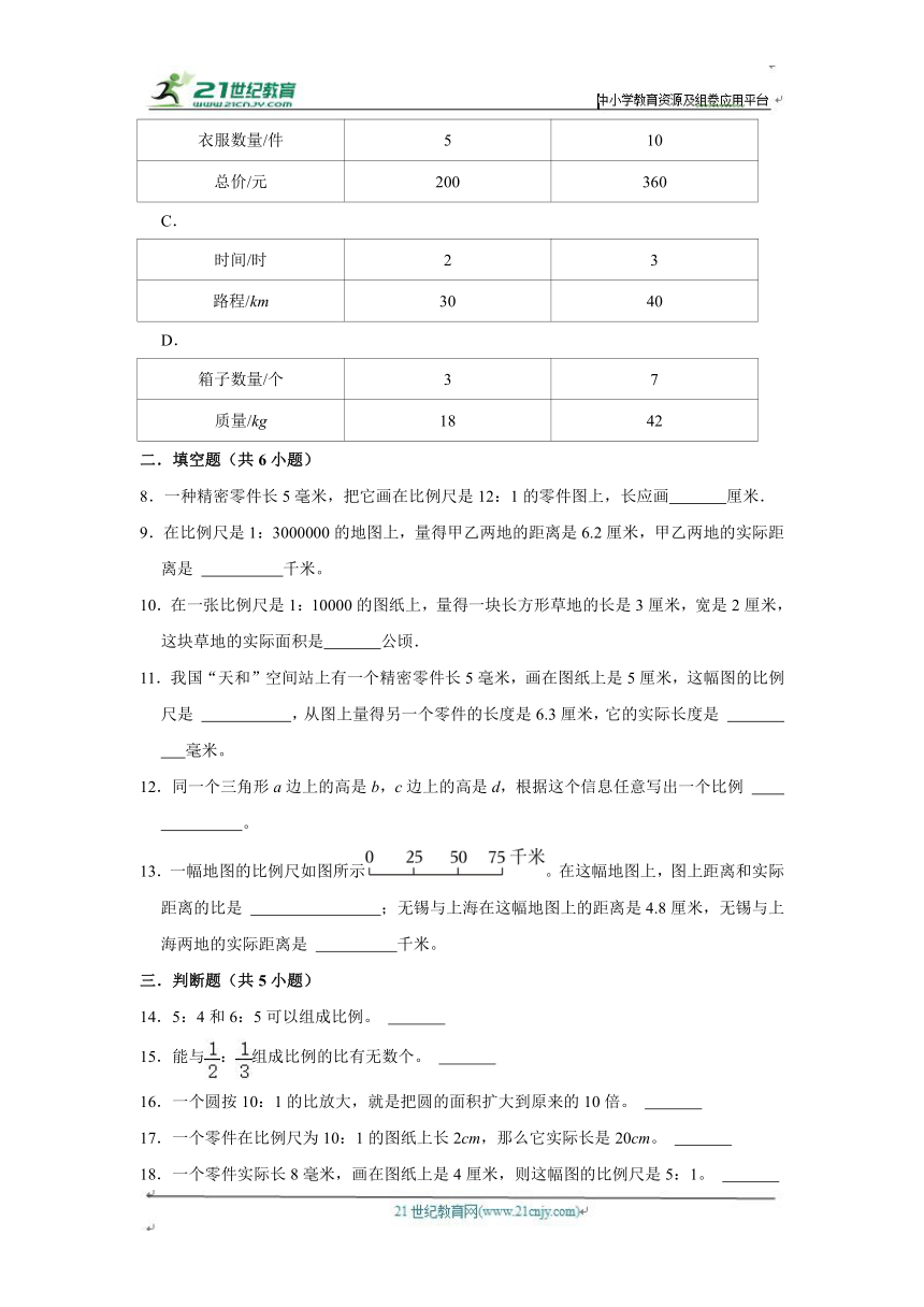 第2单元练习卷（单元测试）小学数学六年级下册 北师大版（进阶篇）（含答案）