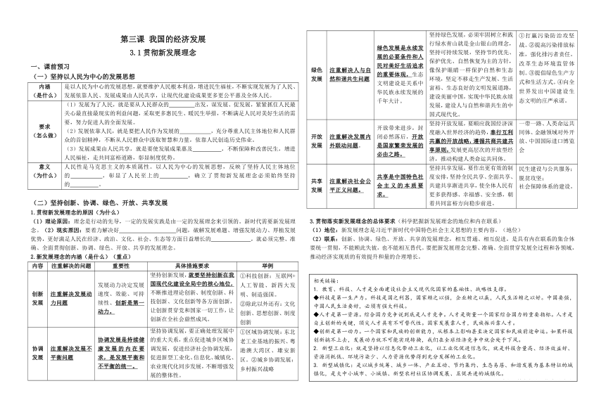 3.1 贯彻新发展理念 学案（无答案）-2023-2024学年高中政治统编版必修二经济与社会