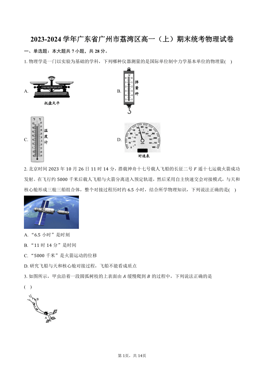 2023-2024学年广东省广州市荔湾区高一（上）期末统考物理试卷（含解析）