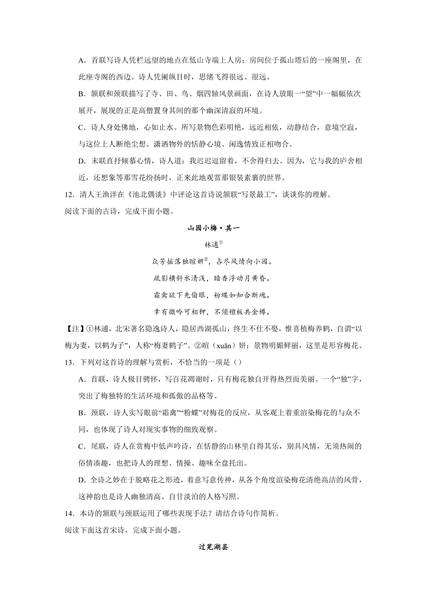 2024届高中语文高考专区二轮专题诗歌专题训练诗人篇（林逋）（含解析）