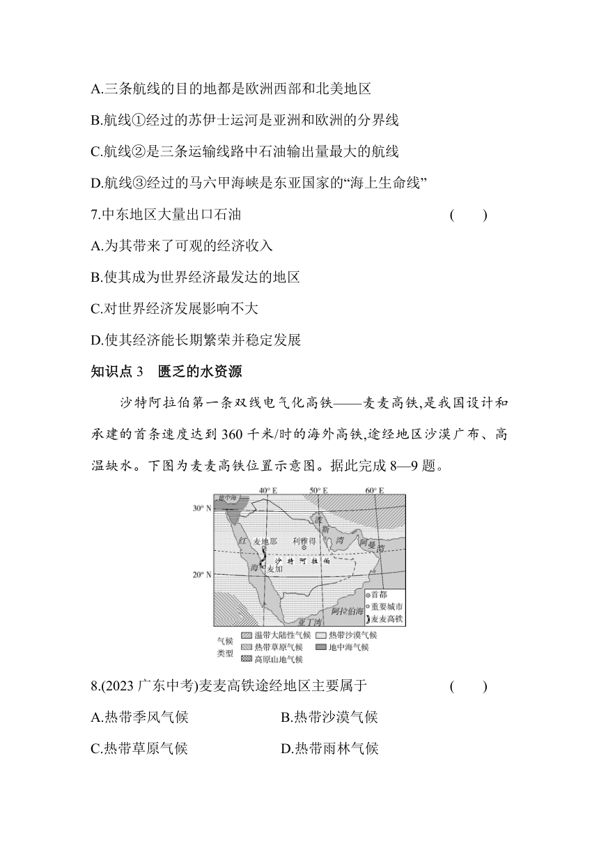 六年级地理下册鲁教版（五四学制）8.1中东素养提升练习（含解析）