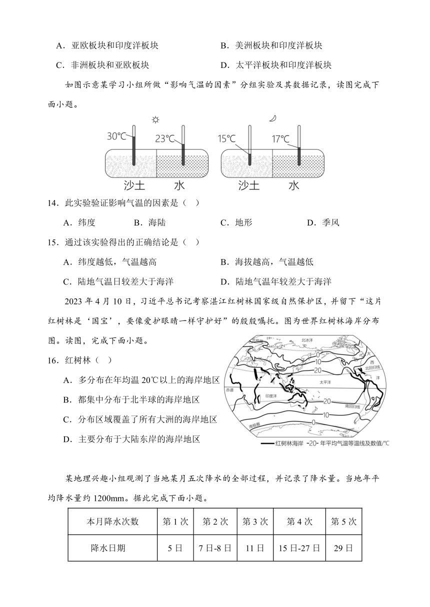 河北省邯郸市第二十三中学2023-2024学年七年级上学期期末地理试题（无答案）