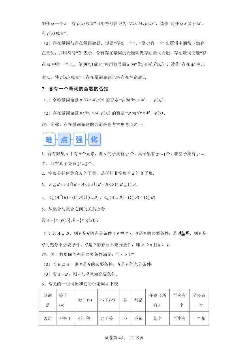 温故知新：专题01与集合与常用逻辑用语有关的参数问题  2024年高一数学寒假提升学与练（人教A版2019）（含解析）