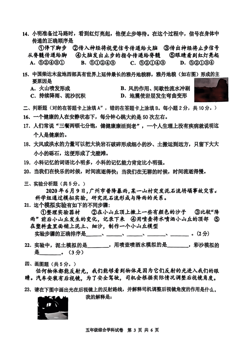 广东省广州市花都区2023-2024学年五年级上学期期末综合调研测试卷（扫描版无答案）